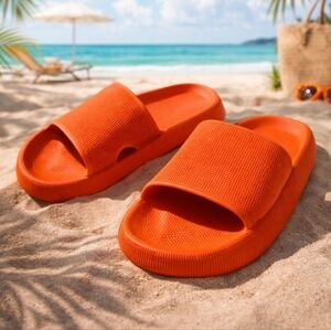Bright Orange Open Toe Slides 🧡 Comfy Pool Beach Vibes Vacation-Ready Sandal
